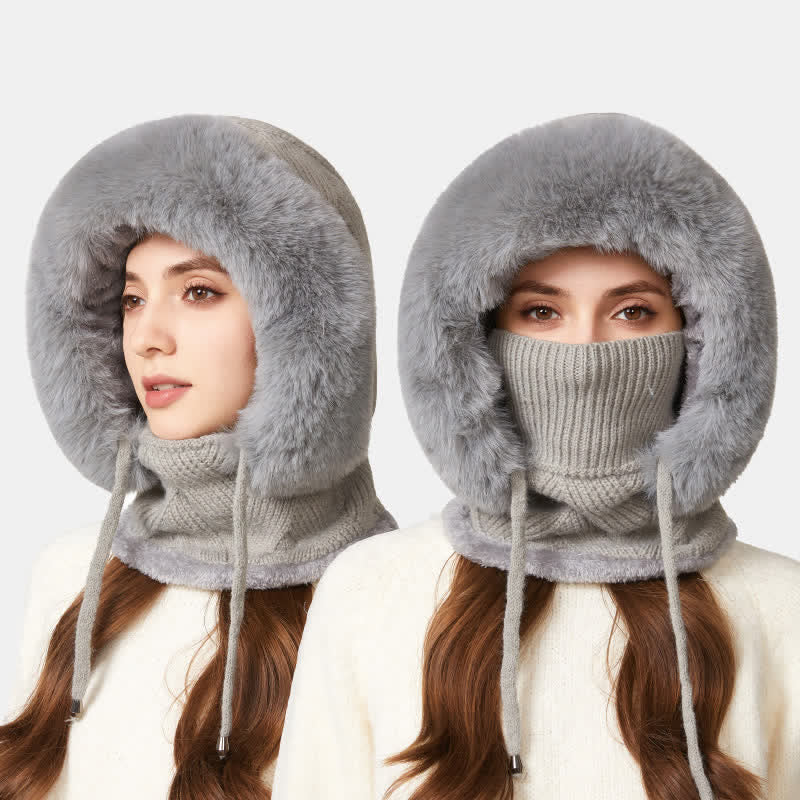 Berretto lavorato a maglia 3 in 1 con sciarpa e mascherina in twill di peluche - image 11