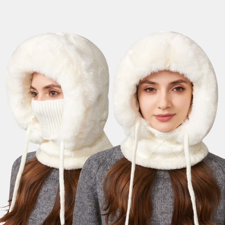 Berretto lavorato a maglia 3 in 1 con sciarpa e mascherina in twill di peluche - image 7