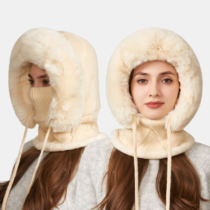 Berretto lavorato a maglia 3 in 1 con sciarpa e mascherina in twill di peluche - image 9