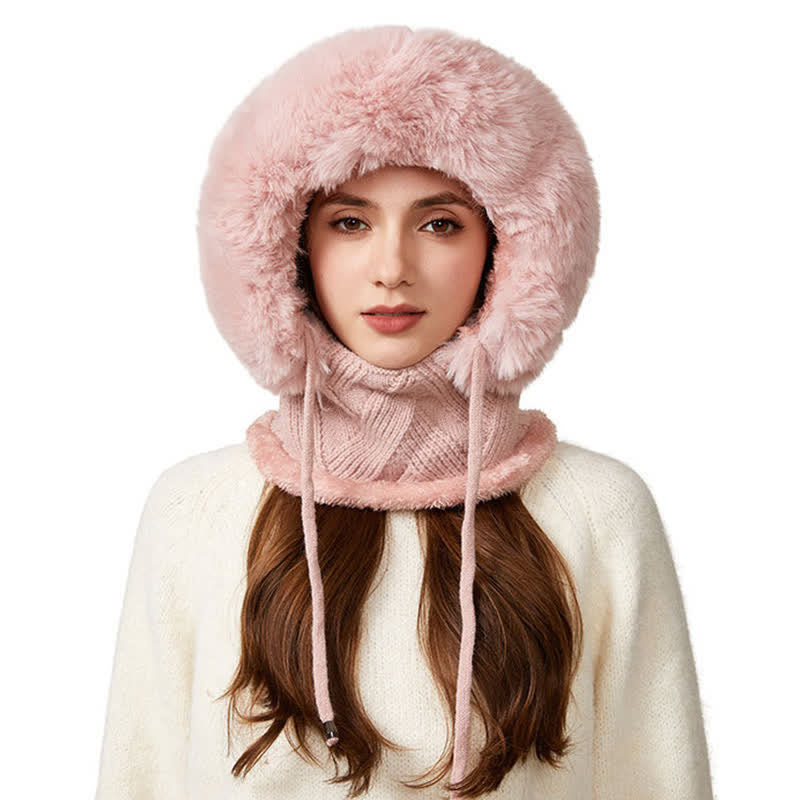 Berretto lavorato a maglia 3 in 1 con sciarpa e mascherina in twill di peluche - Rosa - M (22"-22 7/8") - image 12