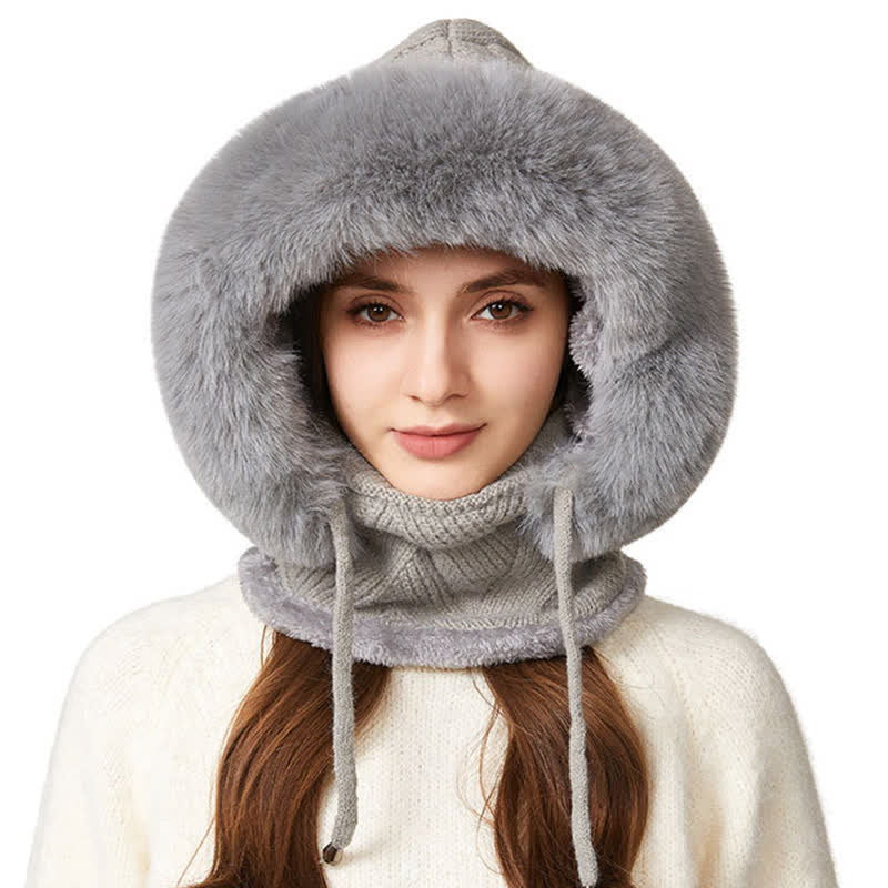 Berretto lavorato a maglia 3 in 1 con sciarpa e mascherina in twill di peluche - Grigio - M (22"-22 7/8") - image 10