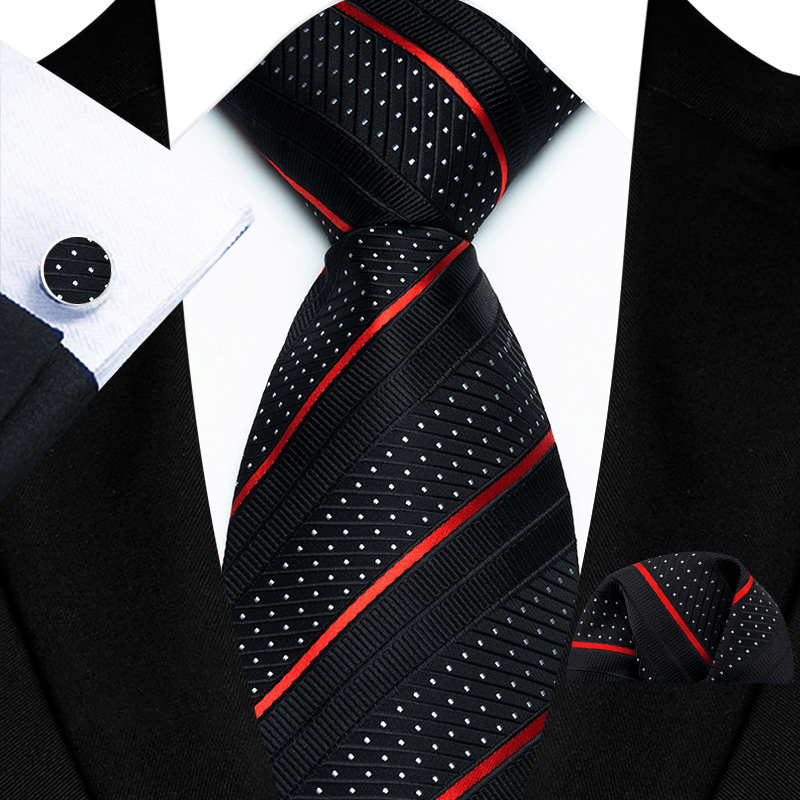 Set di 3 cravatte da uomo a righe rosse nere con pois bianchi - Nero - image 0