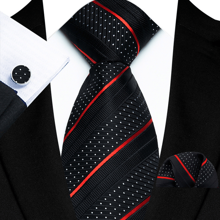 Set di 3 cravatte da uomo a righe rosse nere con pois bianchi - Nero - image 0