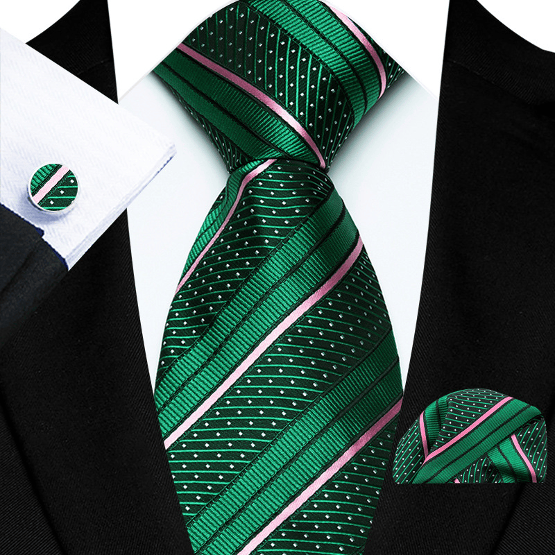 Set di 3 cravatte da uomo a righe rosse nere con pois bianchi - Verde - image 1