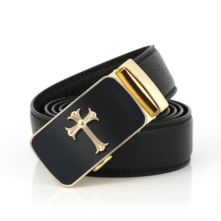 Cintura nera da uomo di lusso con fibbia automatica Golden Cross - Croce d'oro - 42 - image 1