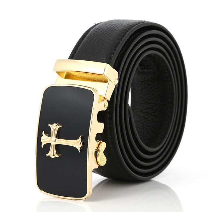 Cintura nera da uomo di lusso con fibbia automatica Golden Cross - image 2