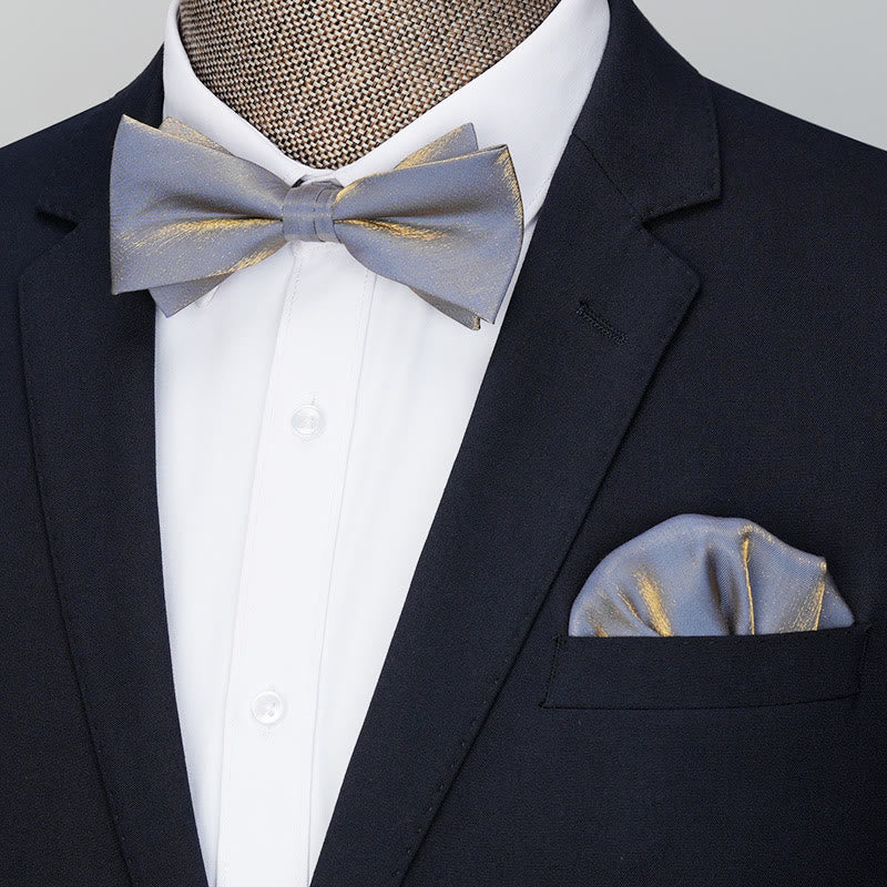 2 pezzi papillon da taschino tinta unita da uomo - Stile n. 2 - Grigio - image 13