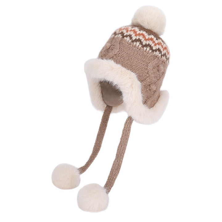 Cappello invernale da donna lavorato a maglia con palline di peluche - Cachi - Regolabile (21 5/8"-23 5/8") - image 1