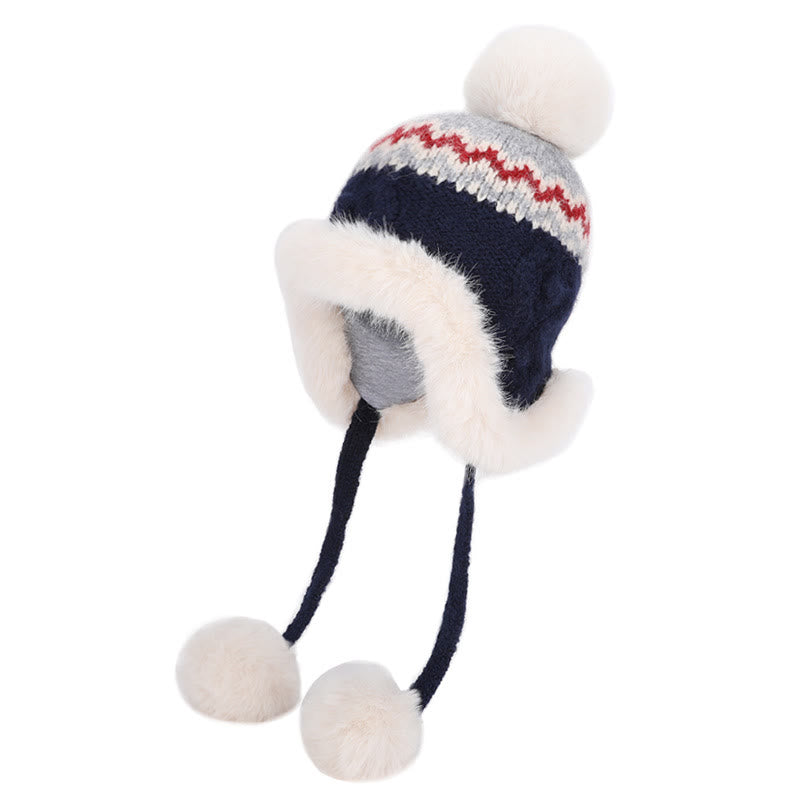 Cappello invernale da donna lavorato a maglia con palline di peluche - Blu navy - Regolabile (21 5/8"-23 5/8") - image 3