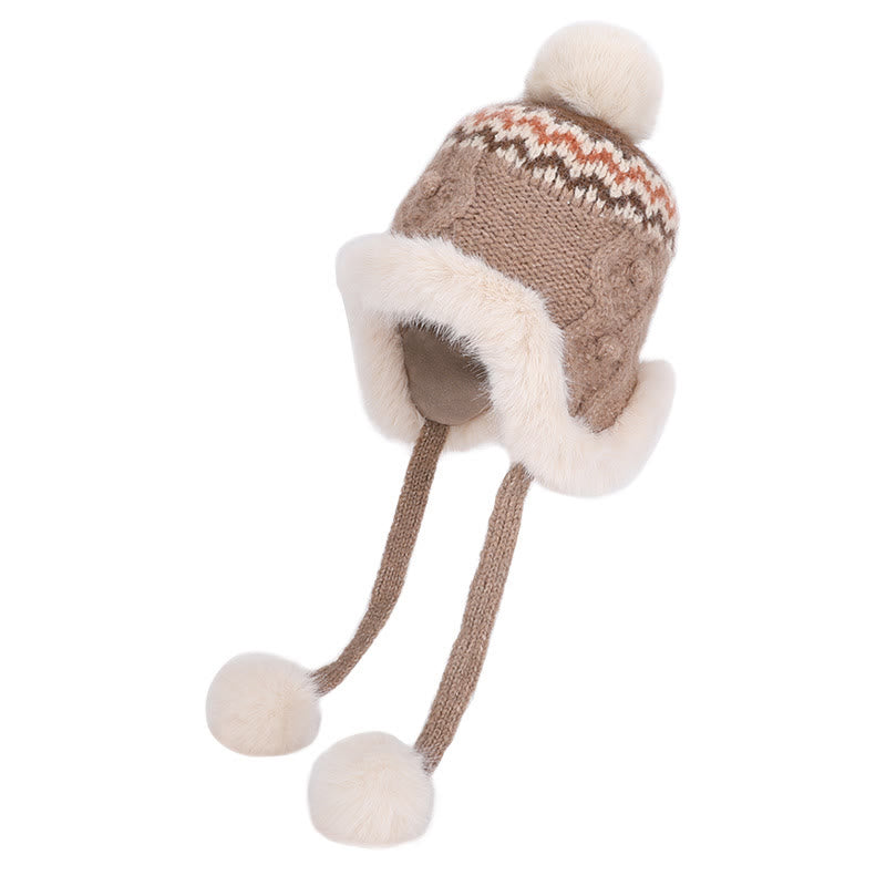 Cappello invernale da donna lavorato a maglia con palline di peluche - Cachi - Regolabile (21 5/8"-23 5/8") - image 1