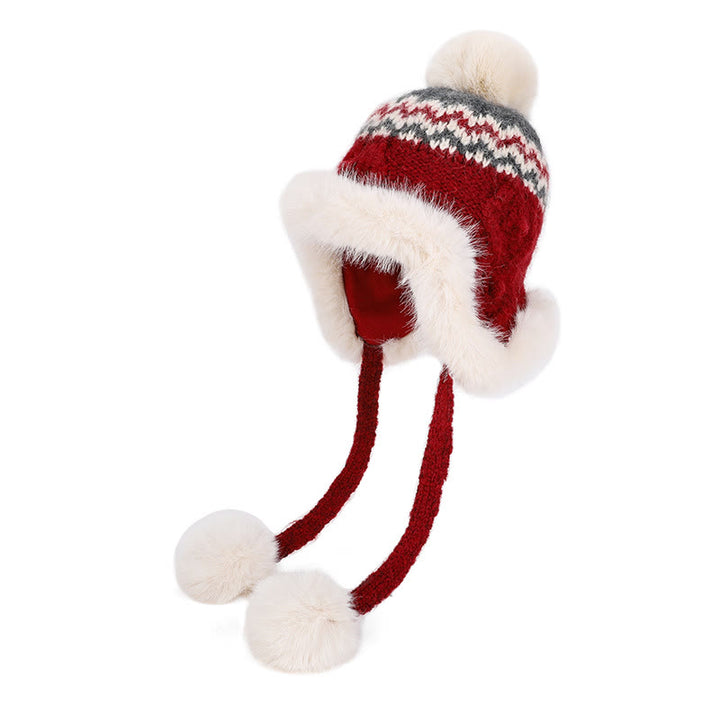 Cappello invernale da donna lavorato a maglia con palline di peluche - Rosso - Regolabile (21 5/8"-23 5/8") - image 5