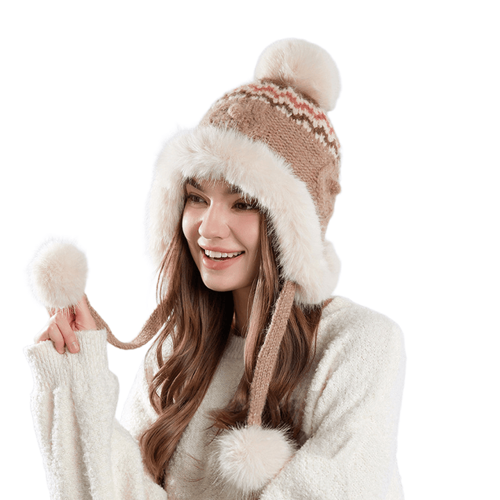 Cappello invernale da donna lavorato a maglia con palline di peluche - image 0