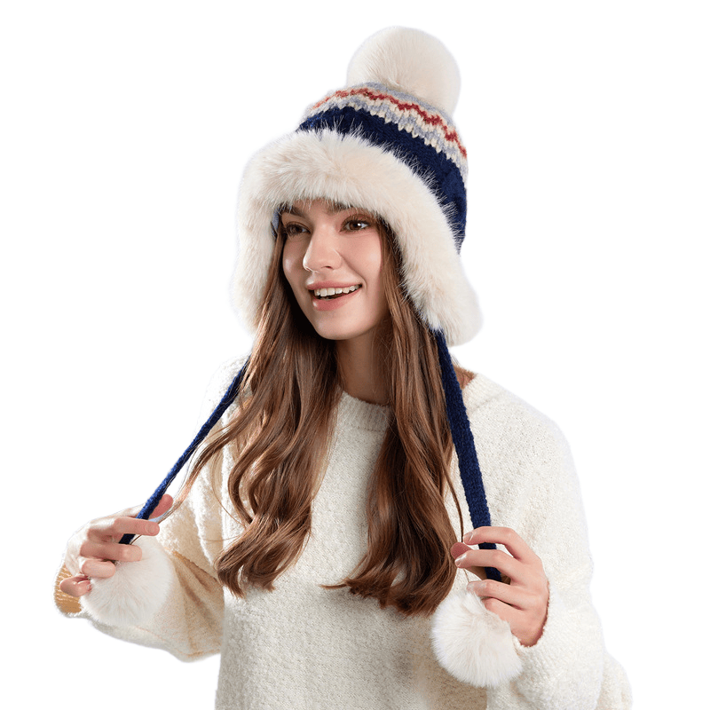 Cappello invernale da donna lavorato a maglia con palline di peluche - image 2