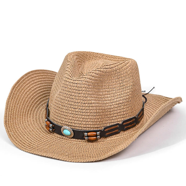 Cappello da cowboy in paglia da uomo con cintura turchese bohémien - Stile n. 1 - M (22"-22 7/8") - image 0