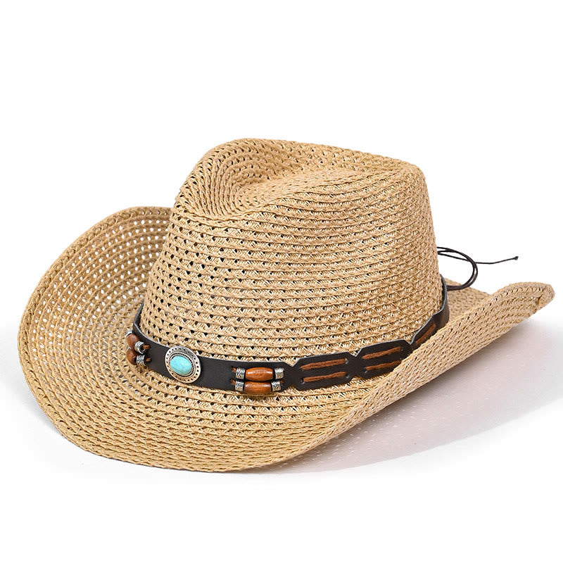 Cappello da cowboy in paglia da uomo con cintura turchese bohémien - Stile n. 3 - M (22"-22 7/8") - image 3