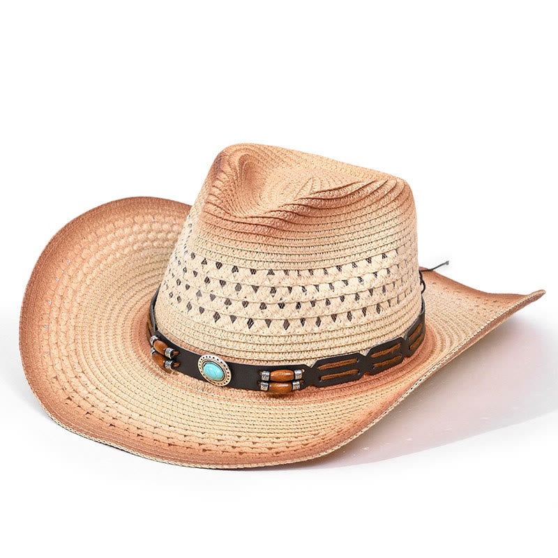 Cappello da cowboy in paglia da uomo con cintura turchese bohémien - Stile n. 7 - M (22"-22 7/8") - image 7