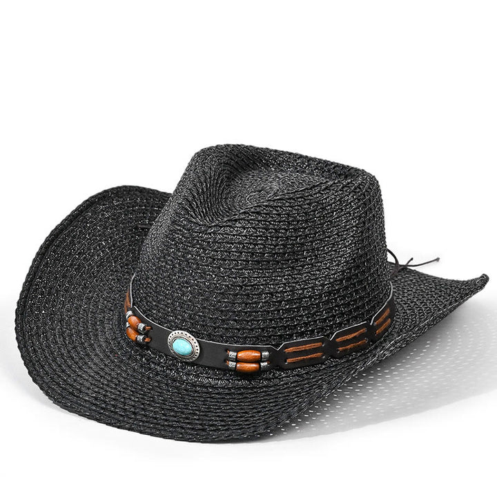 Cappello da cowboy in paglia da uomo con cintura turchese bohémien - Stile n. 2 - M (22"-22 7/8") - image 2