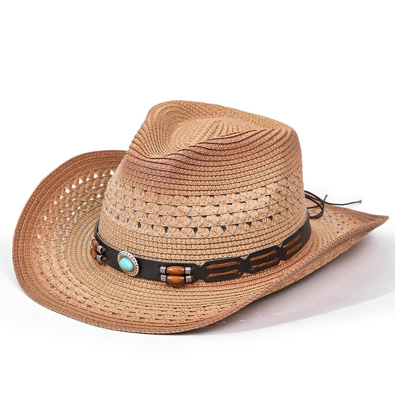 Cappello da cowboy in paglia da uomo con cintura turchese bohémien - Stile n. 6 - M (22"-22 7/8") - image 6