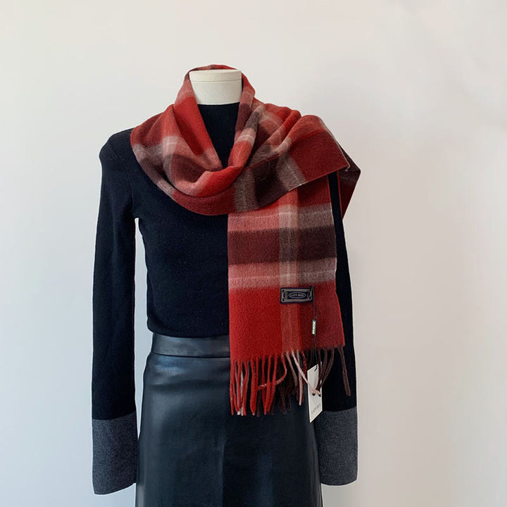 Sciarpa invernale da donna in lana scozzese vintage, calda e calda - Rosso - image 5
