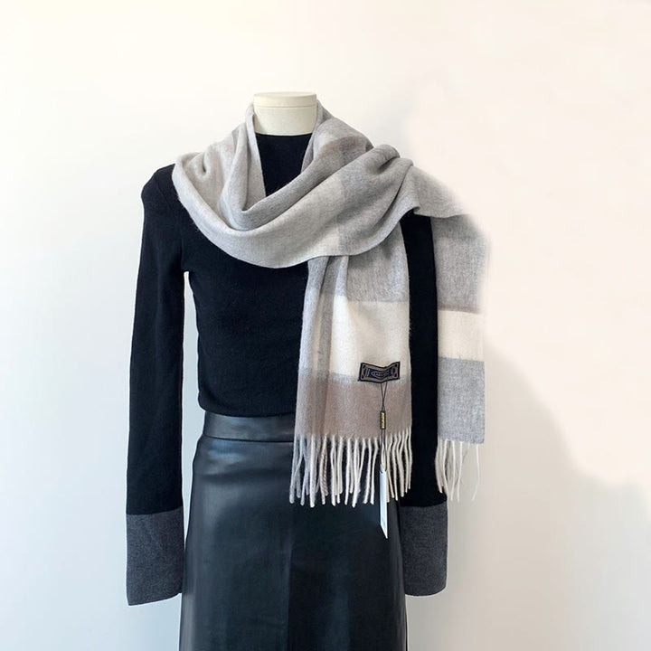 Sciarpa invernale da donna in lana scozzese vintage, calda e calda - Grigio - image 4