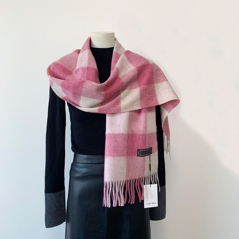 Sciarpa invernale da donna in lana scozzese vintage, calda e calda - Rosa - image 3