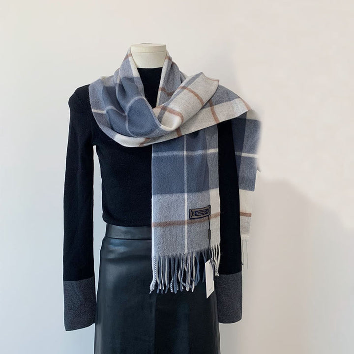 Sciarpa invernale da donna in lana scozzese vintage, calda e calda - Blu - image 6