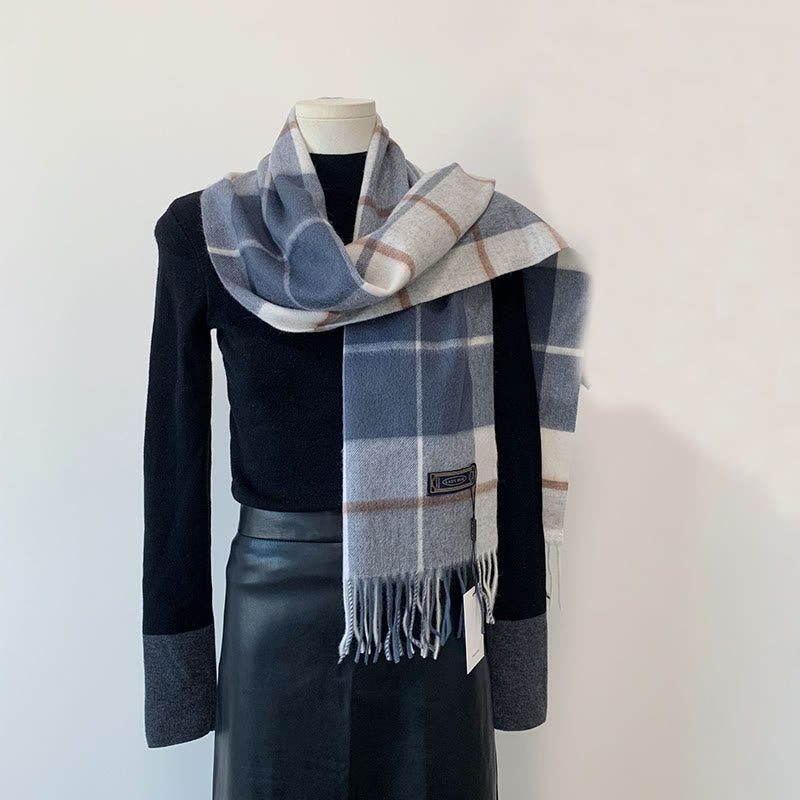 Sciarpa invernale da donna in lana scozzese vintage, calda e calda - Blu - image 6