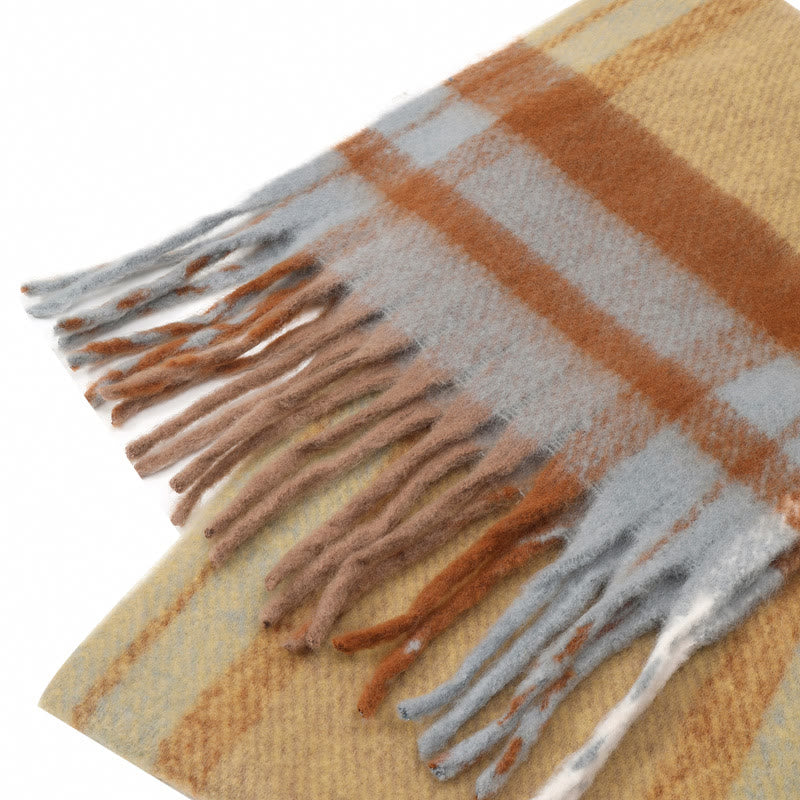 Sciarpa scialle con nappe a quadri spesse e calde, da donna, invernale - image 6