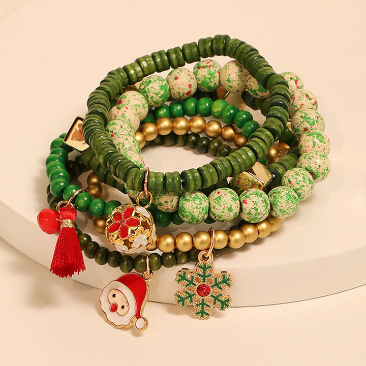 Set di 6 braccialetti con ciondolo di perline natalizie verdi - Braccialetto di Natale - image 1