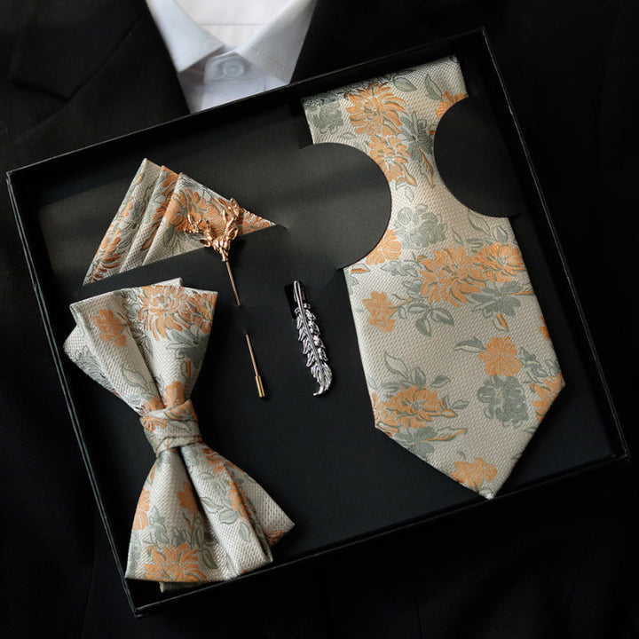 Confezione regalo da 5 papillon beige con motivo floreale da uomo - Beige - image 0