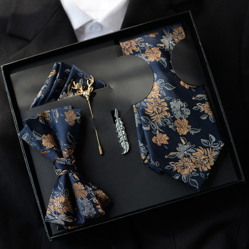 Confezione regalo da 5 papillon da uomo con motivo floreale blu - Blu - image 0