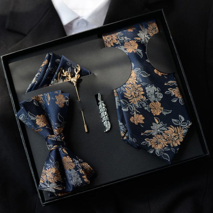 Confezione regalo da 5 papillon da uomo con motivo floreale blu - Blu - image 0