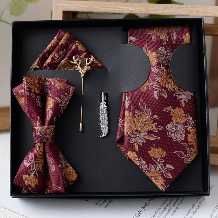 Confezione regalo da 5 papillon da uomo con motivo floreale bordeaux - Borgogna - image 0