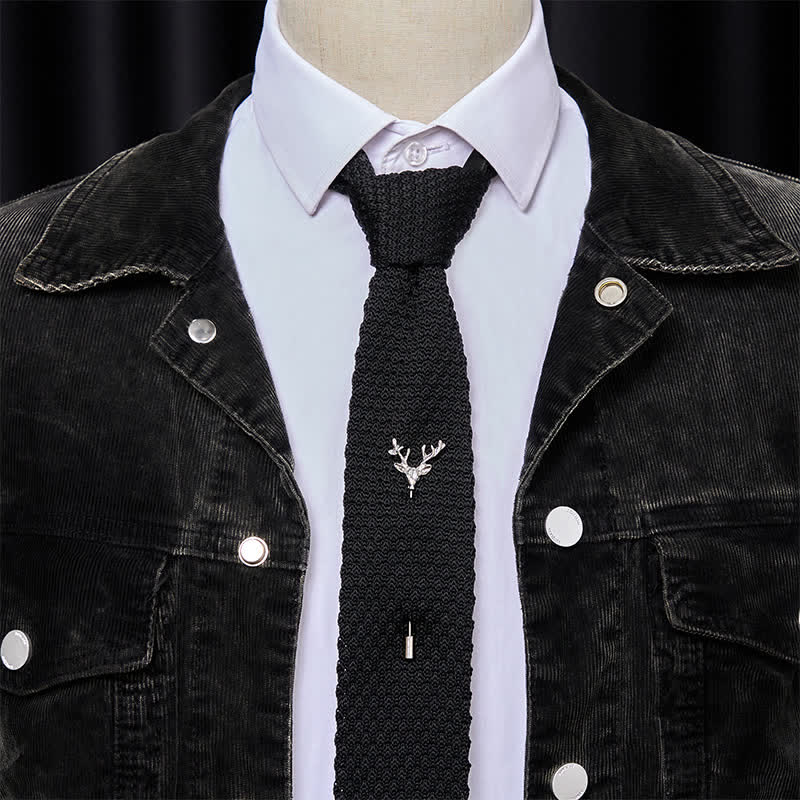 Cravatta da uomo in maglia con spilla a forma di cervo - image 7