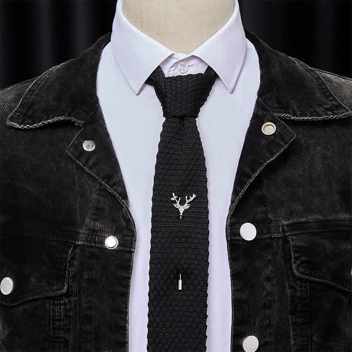 Cravatta da uomo in maglia con spilla a forma di cervo - image 7