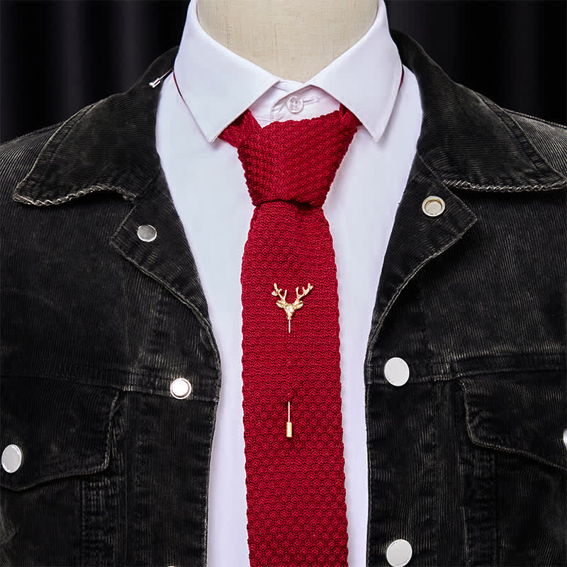Cravatta da uomo in maglia con spilla a forma di cervo - image 15