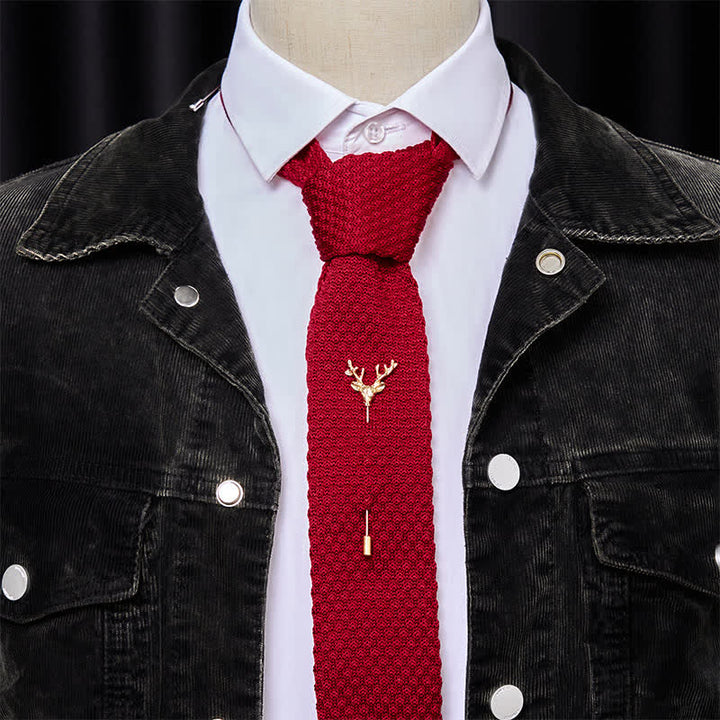 Cravatta da uomo in maglia con spilla a forma di cervo - image 15