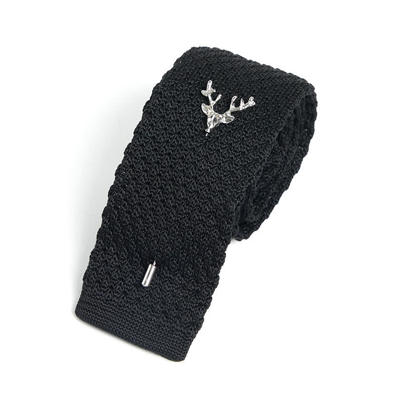 Cravatta da uomo in maglia con spilla a forma di cervo - Nero e argento - image 5