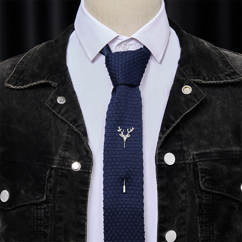 Cravatta da uomo in maglia con spilla a forma di cervo - image 12