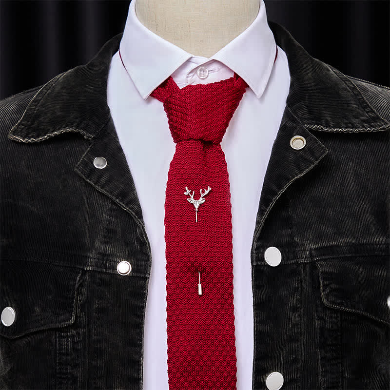 Cravatta da uomo in maglia con spilla a forma di cervo - image 17