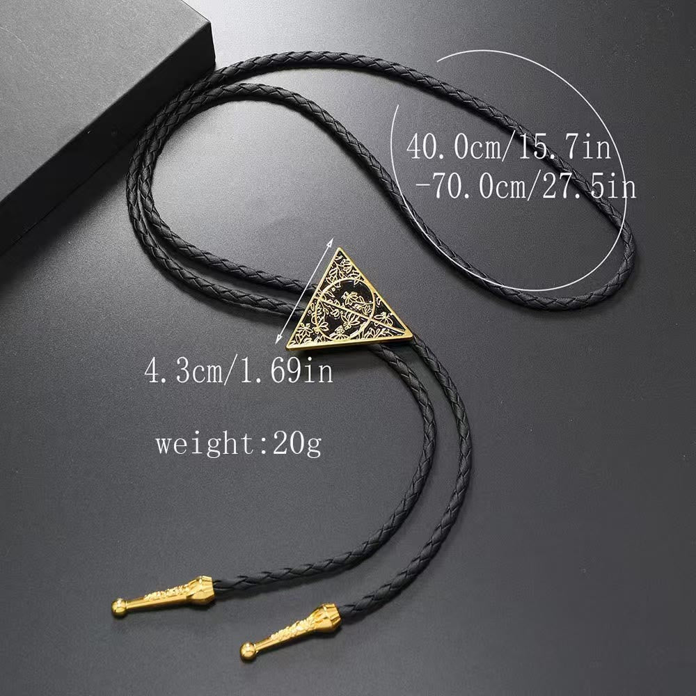 Cravatta Bolo in pelle intrecciata con motivo geometrico a triangolo - image 3