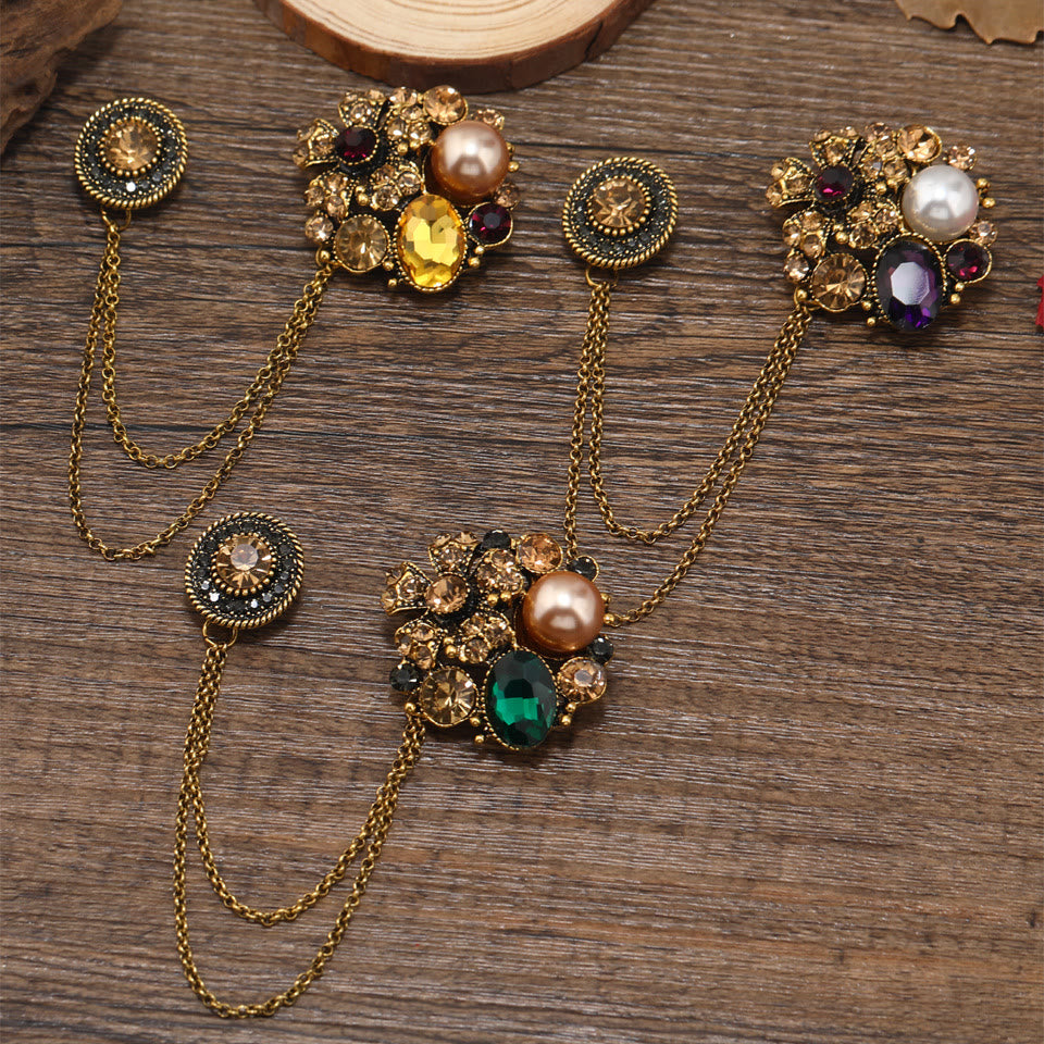 Spilla vintage a catena floreale con perle multi-gemma - image 0