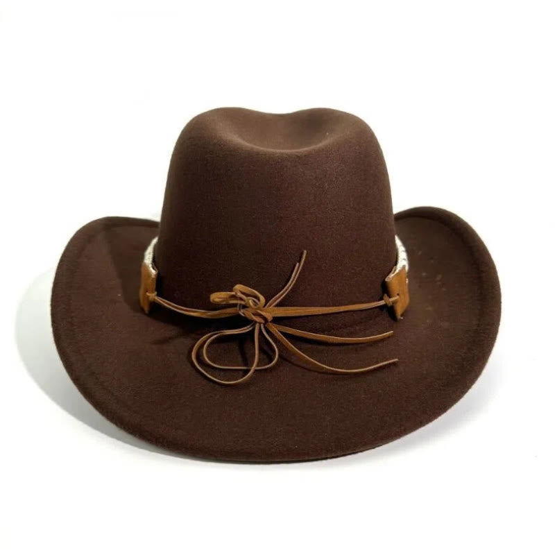 Cappello da cowboy da uomo in stile western con cintura e tesa a forma di testa di toro in metallo - image 3