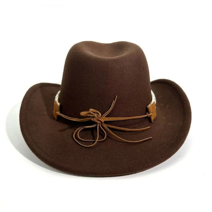 Cappello da cowboy da uomo in stile western con cintura e tesa a forma di testa di toro in metallo - image 3