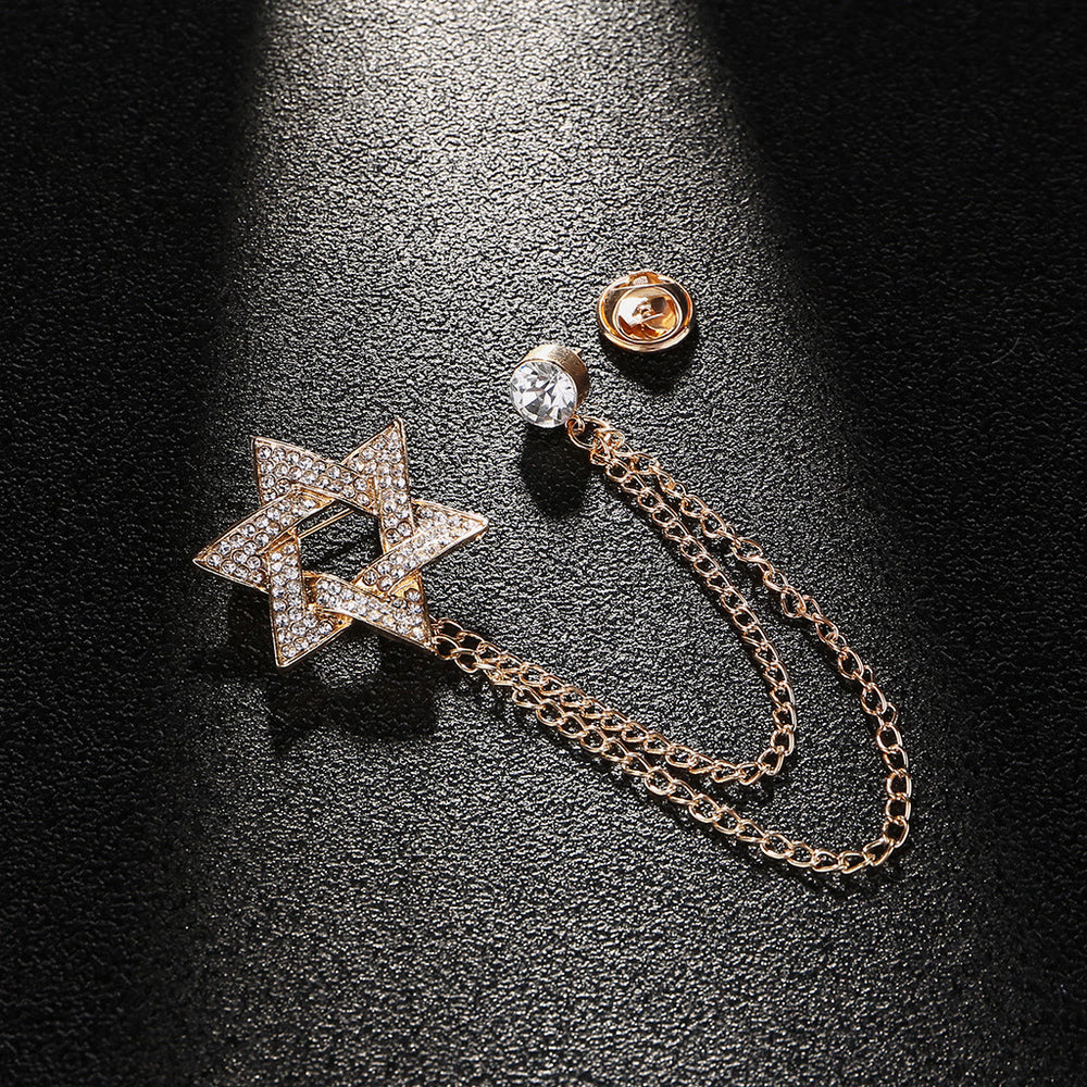 Spilla a catena con stella di David in strass da uomo - Oro - image 1