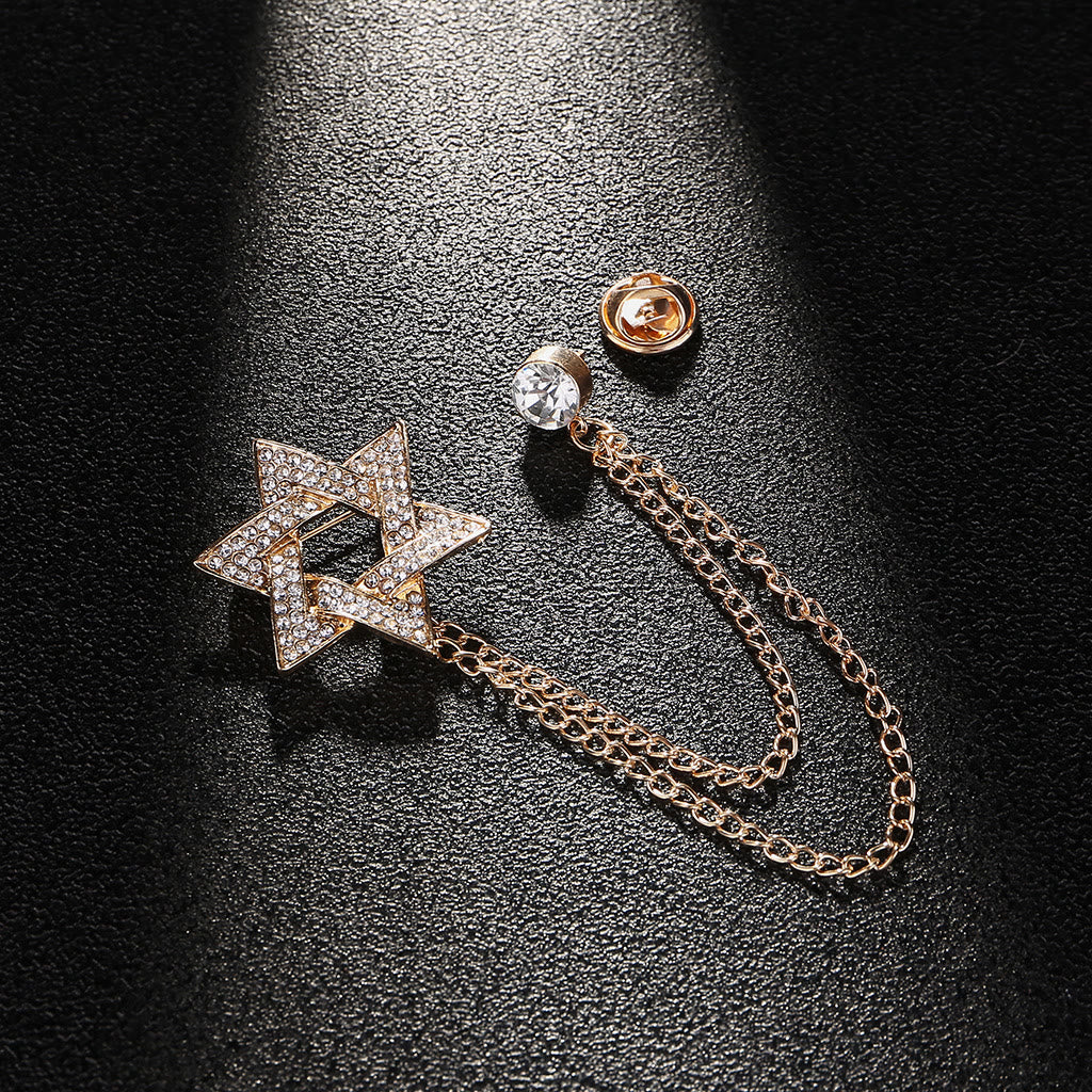 Spilla a catena con stella di David in strass da uomo - Oro - image 1