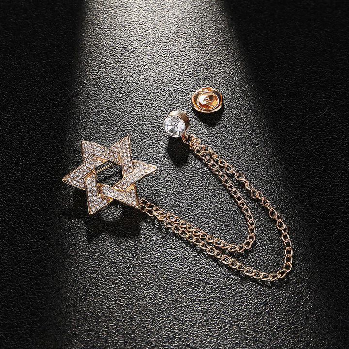 Spilla a catena con stella di David in strass da uomo - Oro - image 1