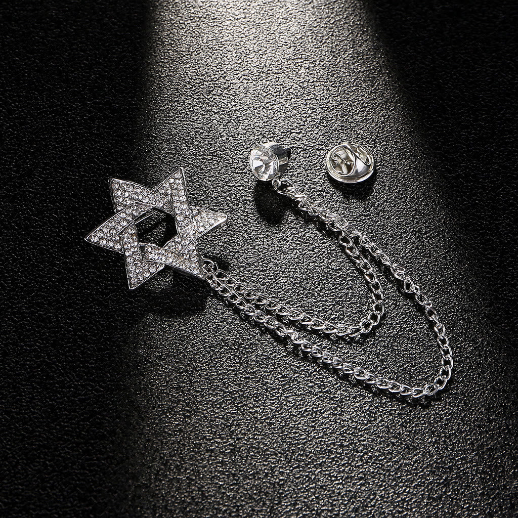 Spilla a catena con stella di David in strass da uomo - Argento - image 2
