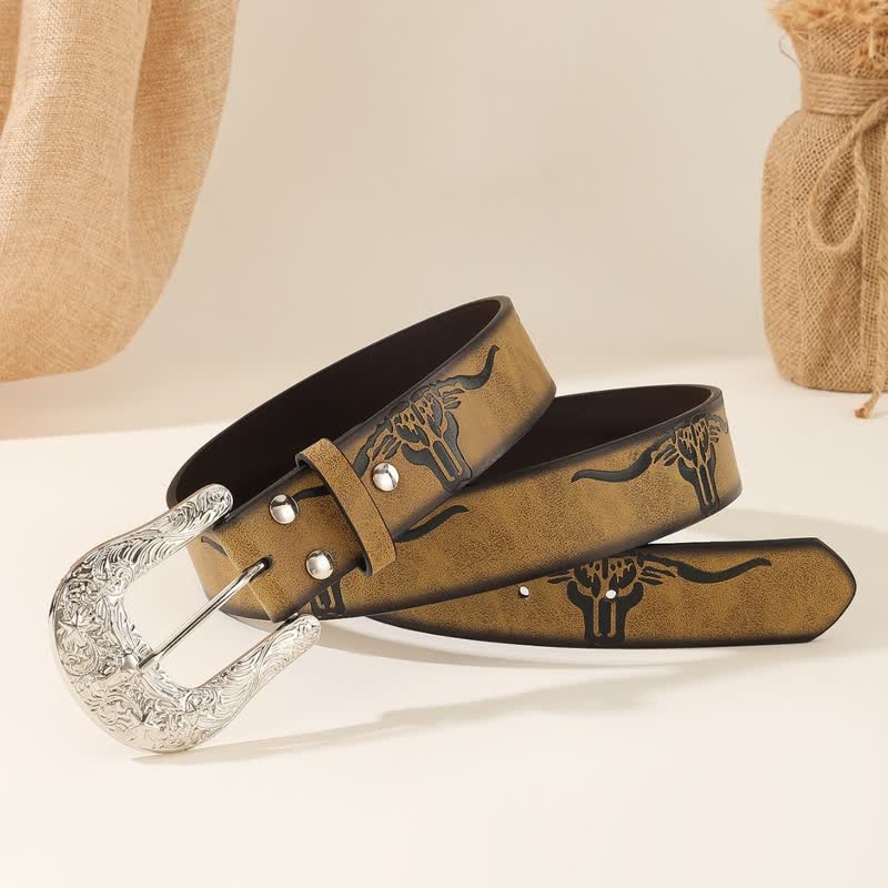 Cintura in pelle con motivo a testa di toro Longhorn in rilievo - image 2