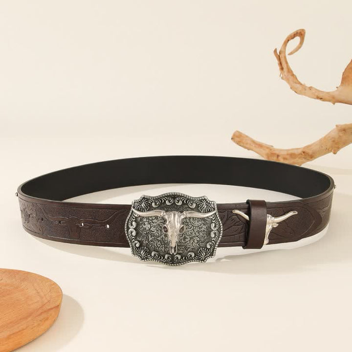 Cintura in pelle con rivetti a forma di toro in stile western - image 2